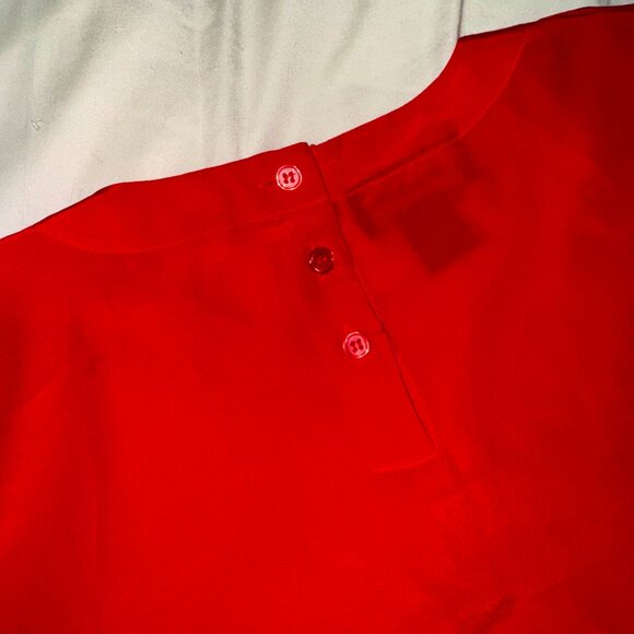 Vintage Charter Club 100% Silk Blouse Red Size 14 | Button-Back Classic Holiday - Picture 11 of 14